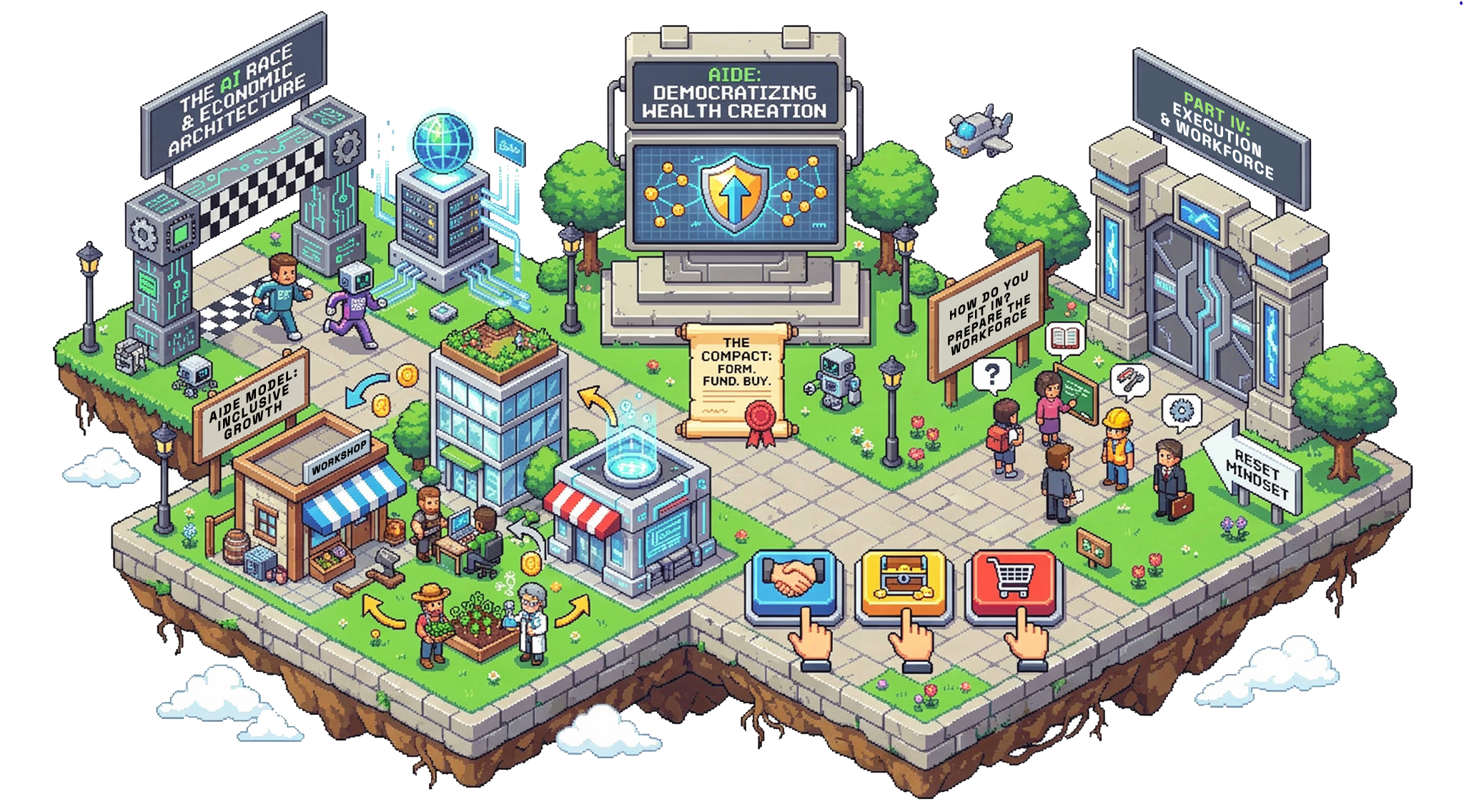 Isometric illustration of an AI agent architecture